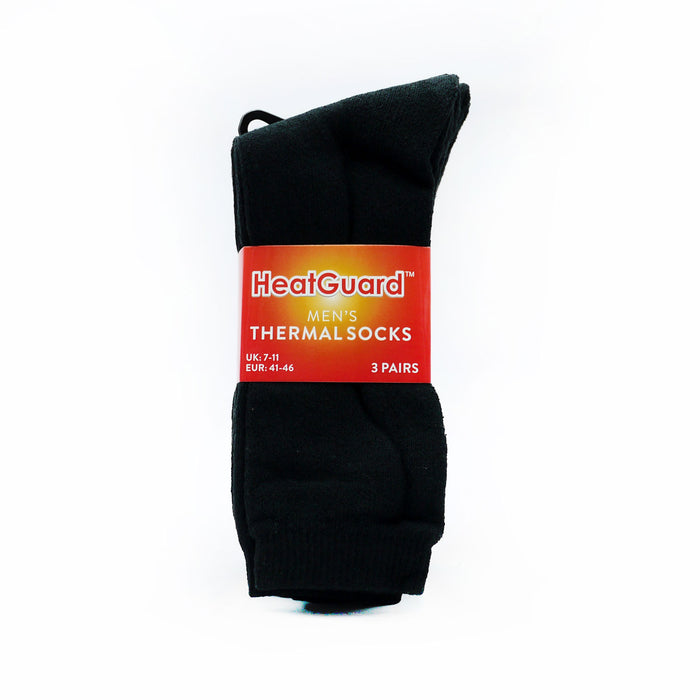 Heat Guard Mens Plain Thermal Socks, Black, Size UK 7-11, 3 Pack