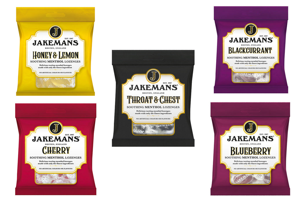 Jakemans Sweets Variety Pack, 73g x 5 Soothing,Menthol, No Artificial,Vegeterian